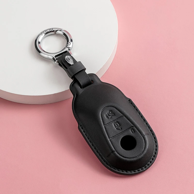 For Mercedes Benz 2025 C260L E300L S400L EQE GLC CLE C E S Class Leather Car Key Case Remote Cover Shell Holder Chain Fob