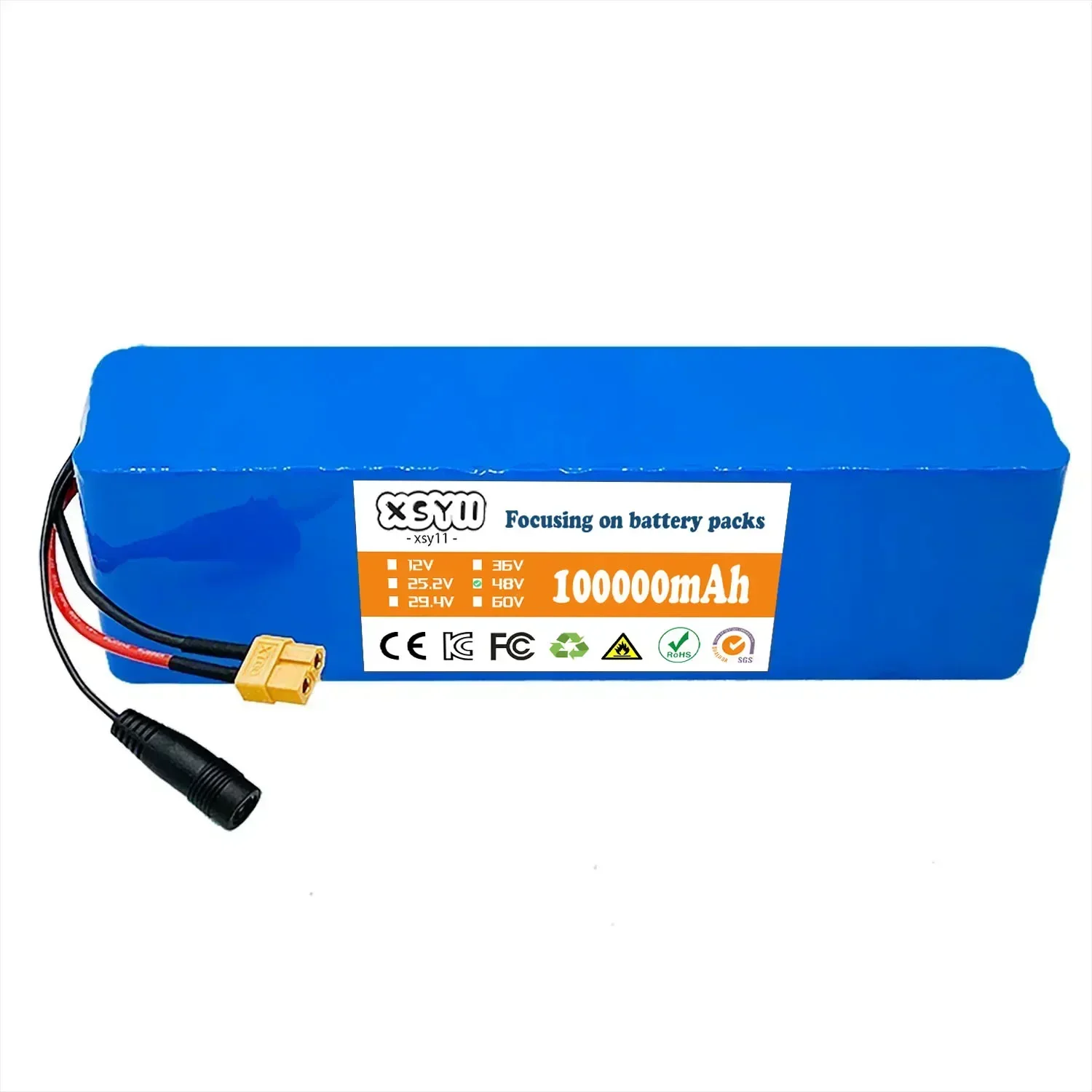 新型13S3P 48V 100Ah 1000W XT60 48Vリチウムイオンバッテリーパック（BMS付き）48Vバッテリー 48Vリチウムバッテリー 54.6V充電器