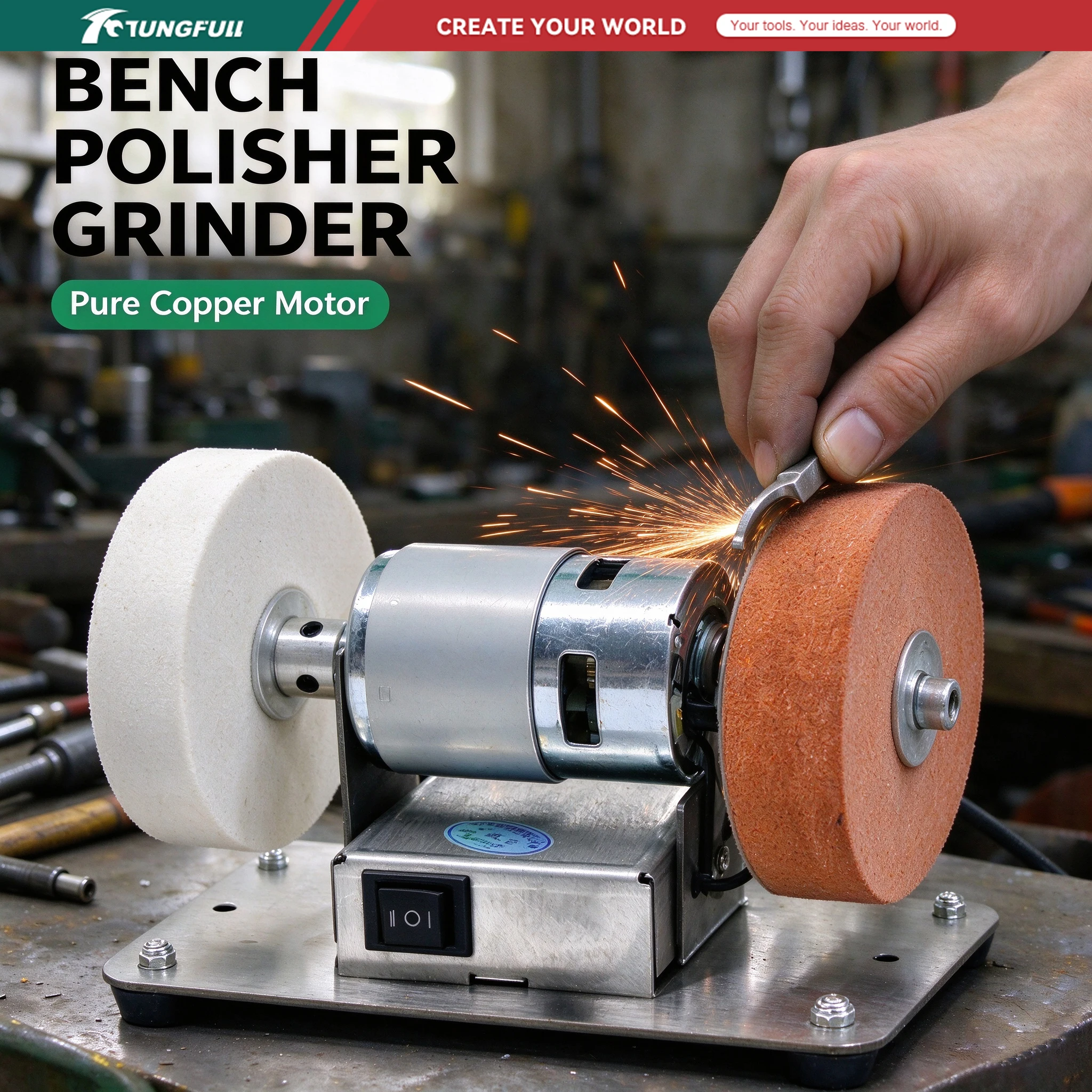 100W Mini Electric Double Grinder, Desktop Dual Grinding Wheel Machine for Polishing Drilling Burnishing & Sharpening