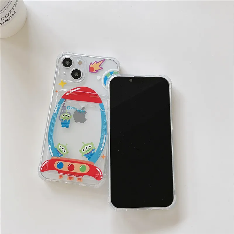 Cute Cartoon Alien Toy Story Rocket Phone Case For iPhone 7 8 Plus X XS XR 12 11 13 14 15 Pro Max Disney Card Holder Cover