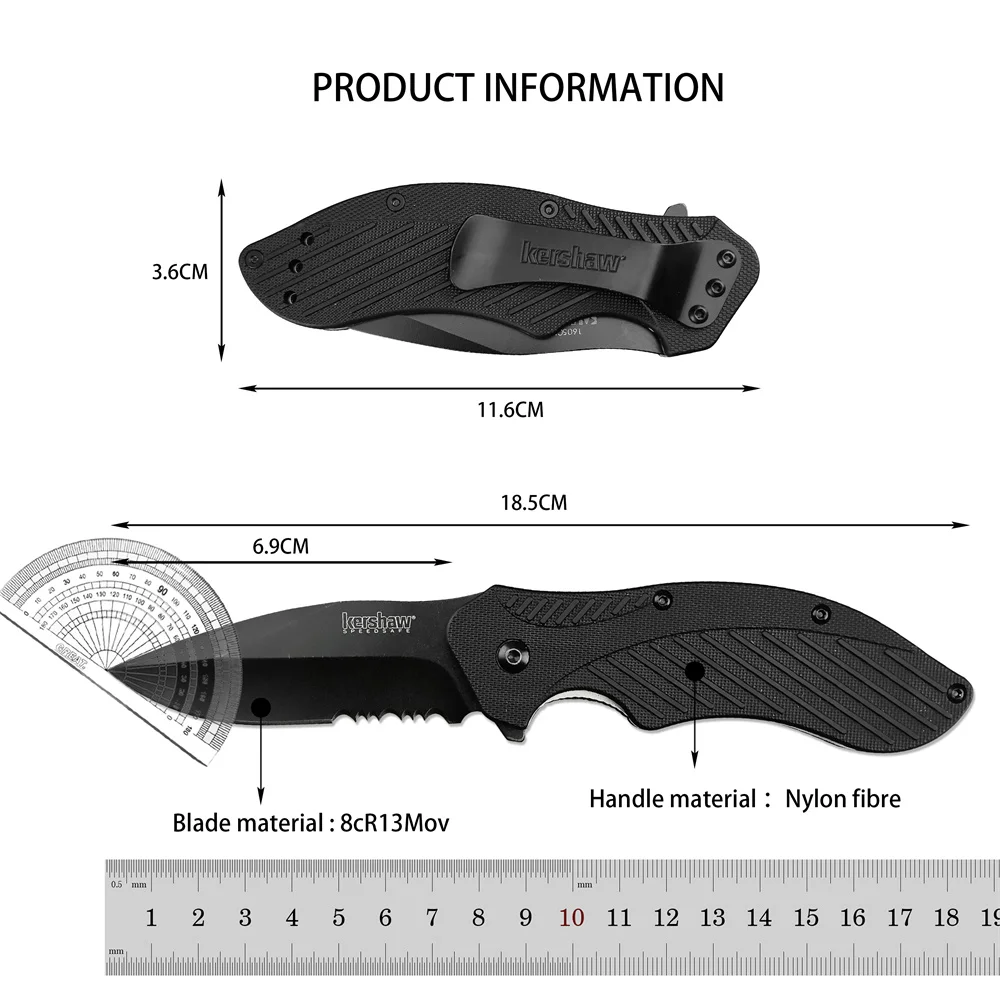 KS 1605 Half Serrated Folding Knife for Hunting Outdoor Camping Pocket Knife Combat Hiking Emergency Rescue Tool Fruit Knife