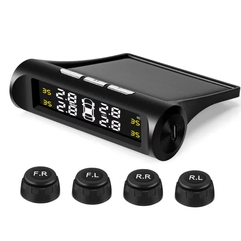 Automotive tire pressure monitoring tool solar powered charging, high-definition LCD display  automatic wireless external sensor