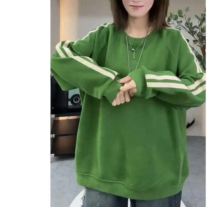 

Plus Size Striped Contrast Patchwork Casual Hoodies Sweatshirts Spring Autumn Long Sleeve Vintage Tops Fashion Women Clothing