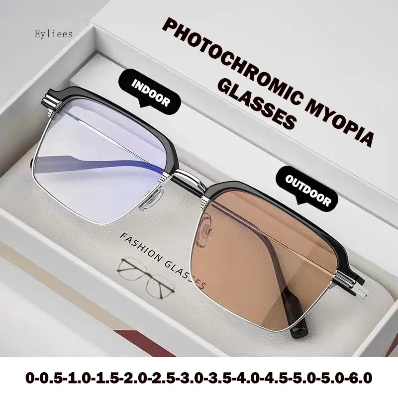 

Luxury Photochromic Myopia Glasses -4.0 UV Protection Color Changing Outdoor Eyewear Vintage Style for Men And Women Short-Sight