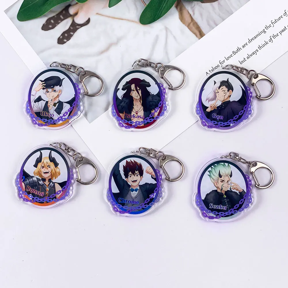 شخصيات أنيمي Dr.STONE Lshigami Senkuu لطيف سلسلة مفاتيح مصنوعة من الأكريليك اكسسوارات حقيبة بنقوش كرتونية حقيبة ظهر ساحرة قلادة هدايا للأصدقاء