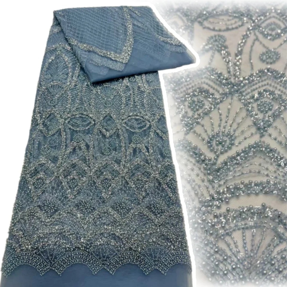

Luxury African Sequins Beaded Lace Fabric High Quality Groom Nigerian Wedding Bridal Embroidery French Tulle Materials 5Y TP1315