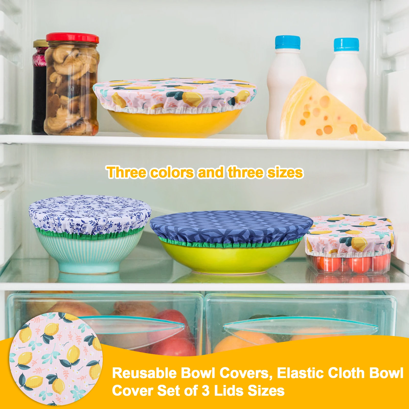 3Pcs Bowl Covers Set Elastic Reusable Bowl Covers 3 Size Dish Covers Cotton Cloth Food Storage Container Cover for Home Kitchen