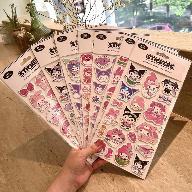 Kawaii Kuromi Cinnamoroll Melody 3D Embossed Double Layer Bubble Holographic Sticker for Scrapbook Phone Sticker ボンボン ドロップシール