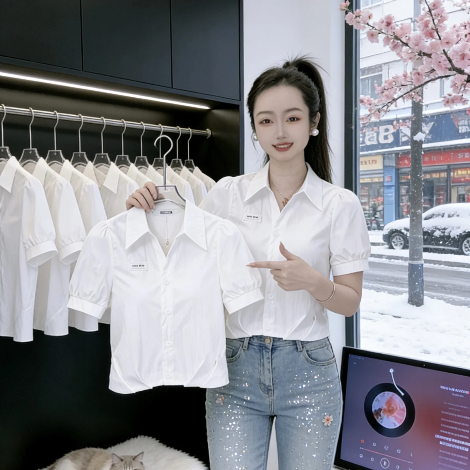 

Fashionable Short Sleeve Women's Chiffon Shirt Summer New Style Small Size Top Design Anti-Aging Trendy Casual Style Lace Shirt