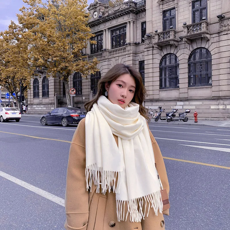 

Solid color ultra soft elongated cashmere women's scarf knitted cold resistant shawl autumn and winter women's shawl y2k scarf