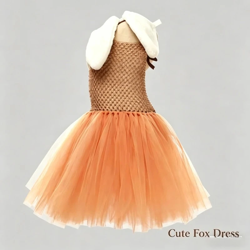 Halloween Anime Cosplay Kostüm Niedliches Braunes Elfen-Stil Puffy Tutu-Kleid Weiches Tüll Karnevals-Party Rollenspiel-Outfit Liebliches Verkleidungskleid