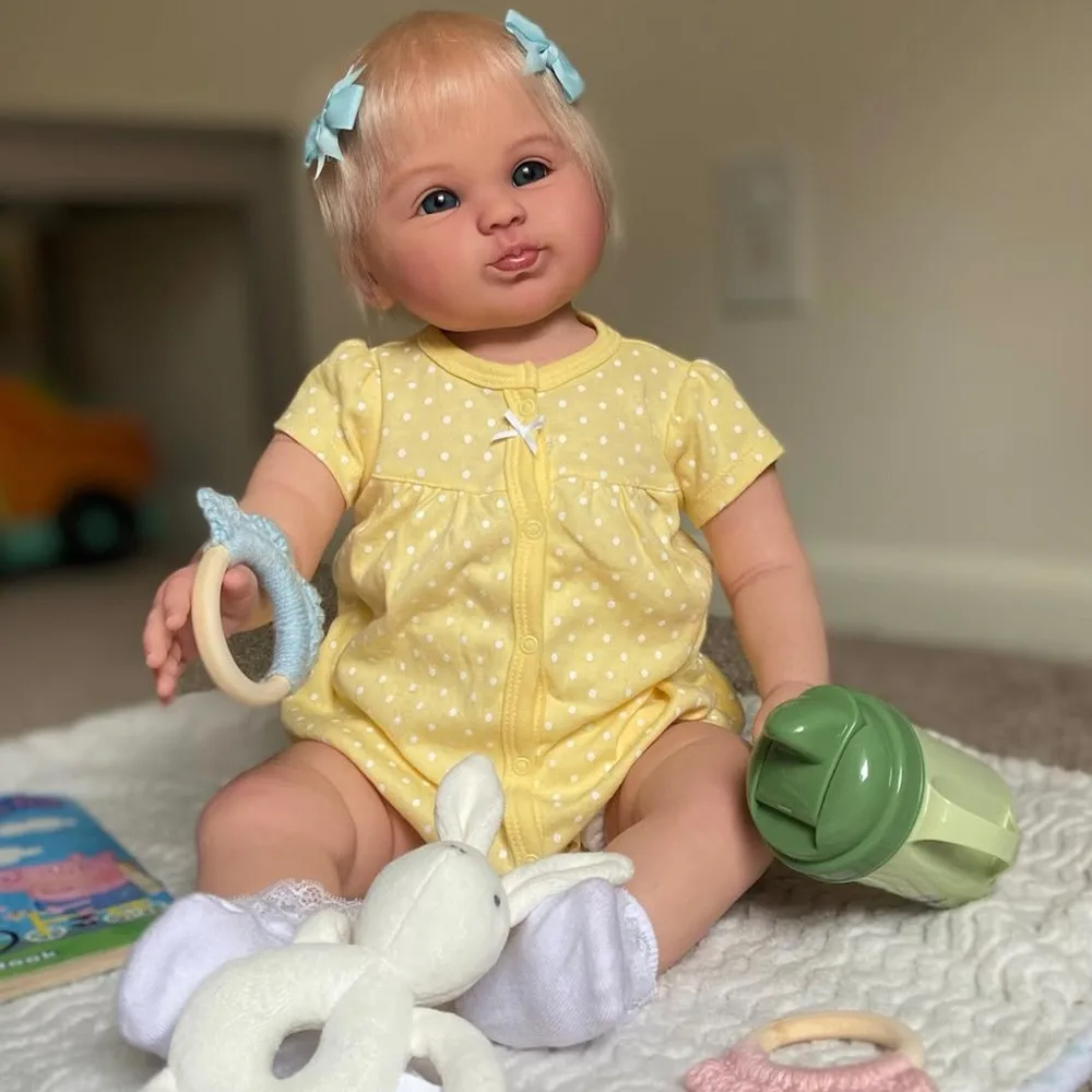 Lifelike 28" Reborn Baby Doll Finished Toddler Girl Hand-Rooted Hair Cloth Body