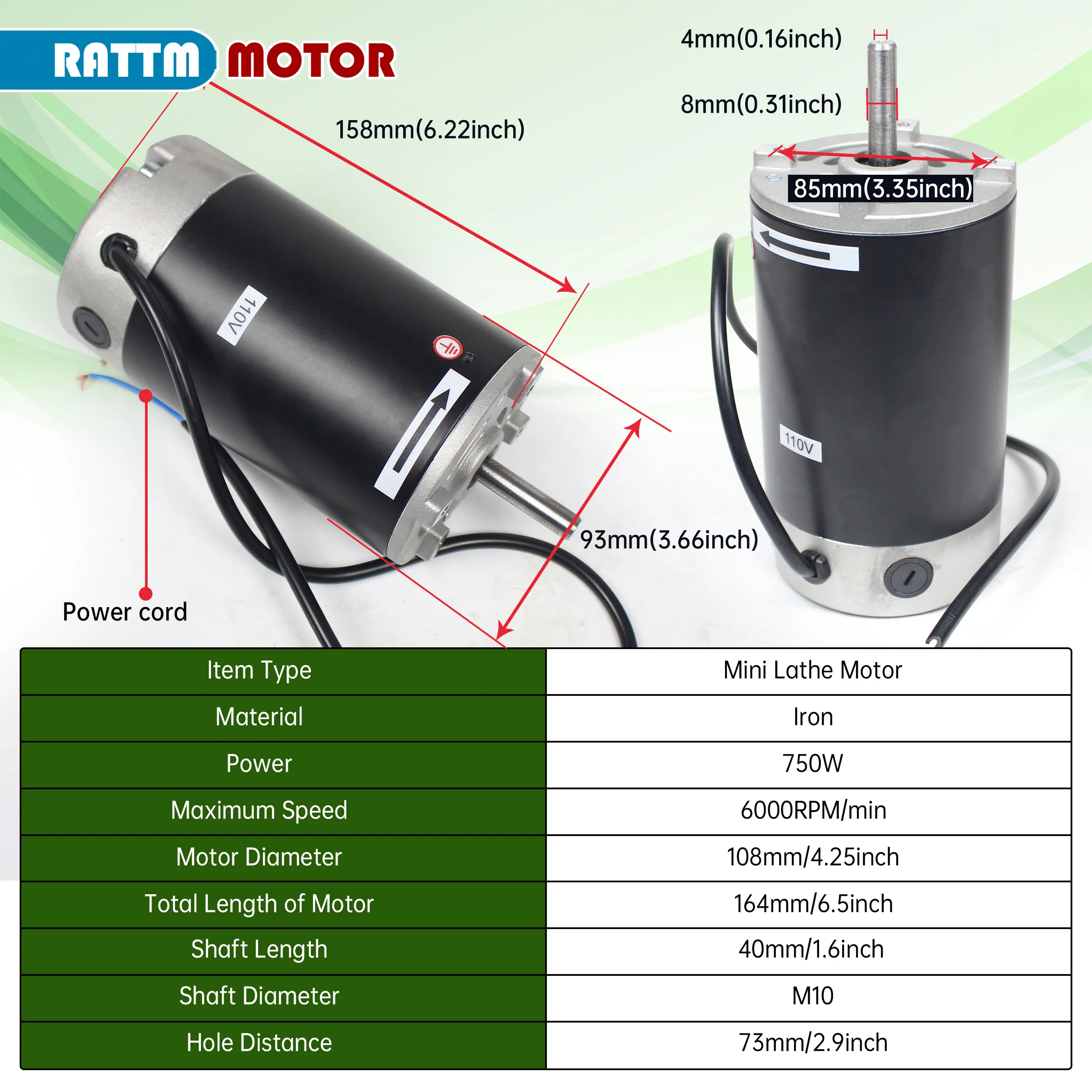 【EU Stock】High Torque 550W 750W 6000RPM Brushed DC Motor 220V For CJ 0618 / CD210 / WM210 Mini Lathe Part Accessories