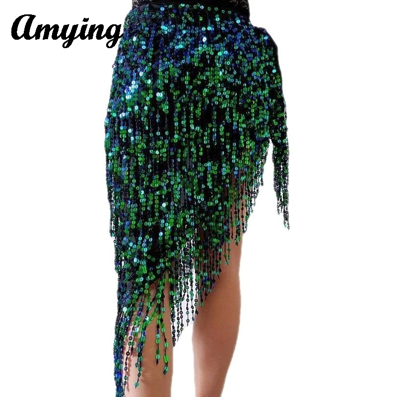 

Women's Wrapped Skirt New Belly Dance Practice Suit Sexy Tassels Sequins Waist Chain Skirt Girl's Inspired Performance Suit