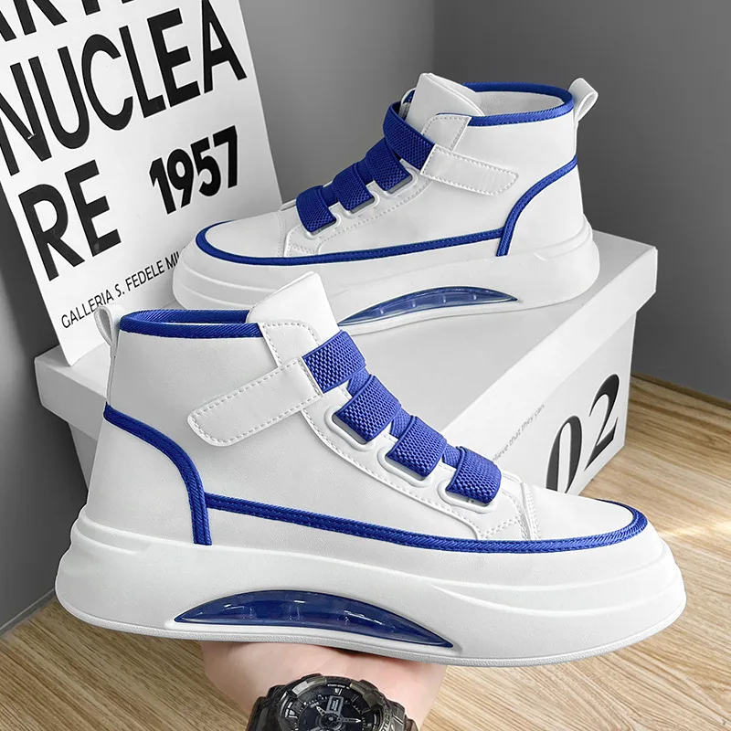 

Hook Loop White Shoes Man High Top Shoes 2025 Leather Casual Sneakers For Men Air Cushion Men's Platform Shoe zapatillas hombre