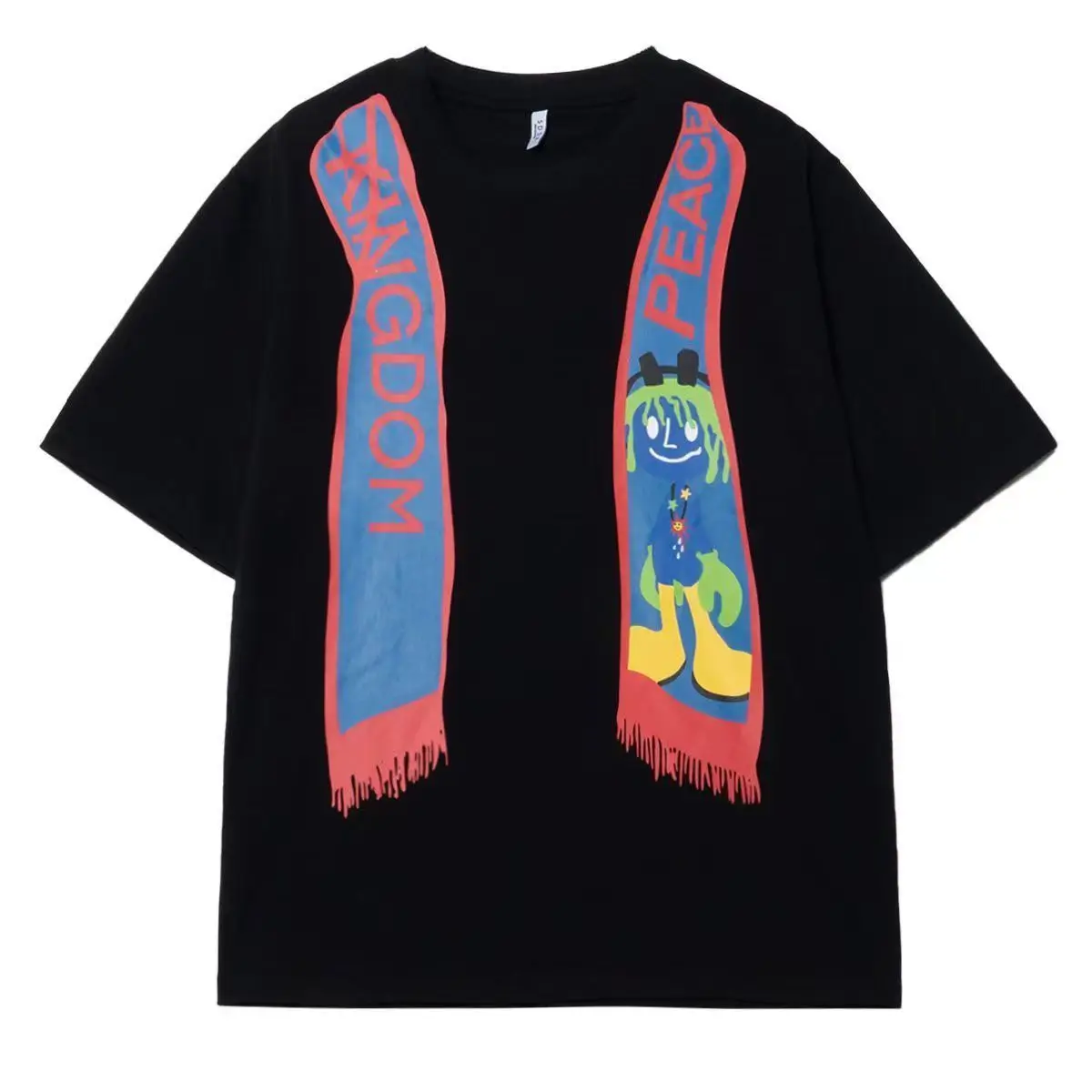 Summer Scarf Shawl Print Men O Neck Short Sleeve T Shirt Fashion All-match Highstreet Loose Couple Clothes Top Black White Daily