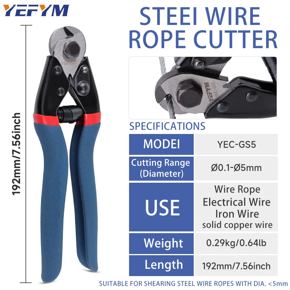 Steel Cable Cutter / Wire Rope Shear / Iron Wire & Lead Seal Cutter Industrial-Grade 7.6″ Labor-Saving Pliers Tools YEC-GS5