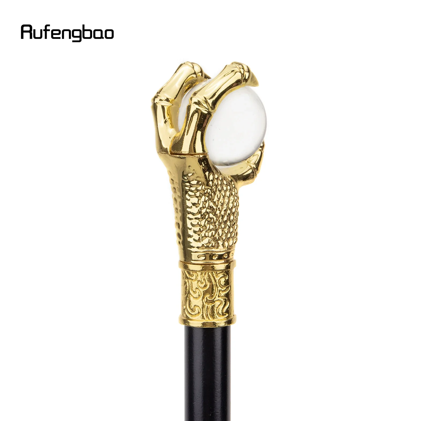 Golden Dragon Claw Grasp Glass Ball Single Joint Walking Stick Decorative Cospaly Party Fashionable Cane Halloween Crosier 93cm