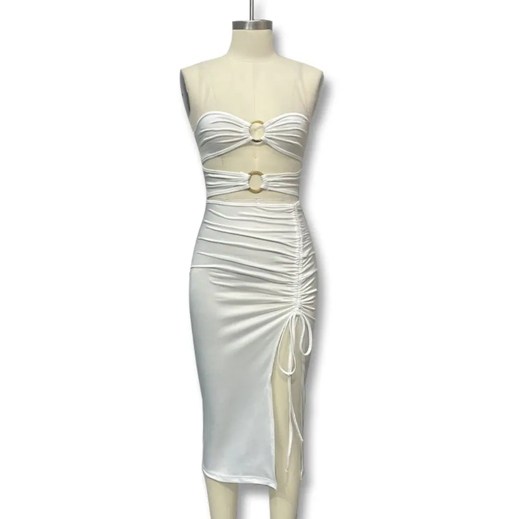 여성용 원숄더 홀로우 하이 슬릿 튜브 탑 드레스 섹시한 여름 유럽 및 미국 스타일 여성 의류