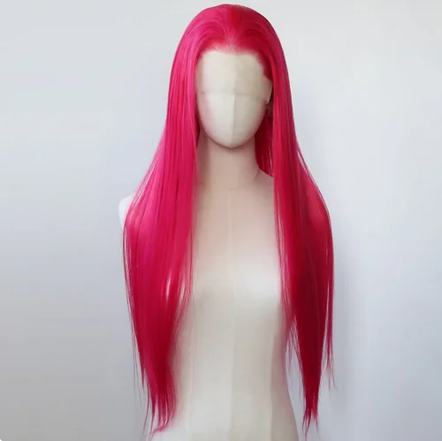 Hot Rose Pink Synthetic Lace Front Wig Long Straight Lace Front Synthetic Wig Pre Plucked Heat Resistant Hair Daily Wear Cosplay