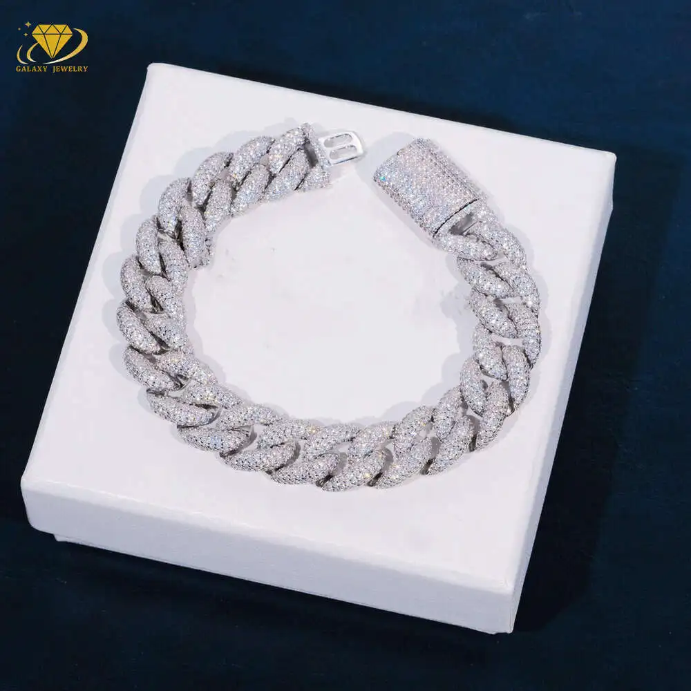 Iced Out 925 Sterling Silver Vvs Moissanite Diamond Rapper Jewelry for Men Five Rows Hip Hop Miami Cuban Link Chain Bracelet