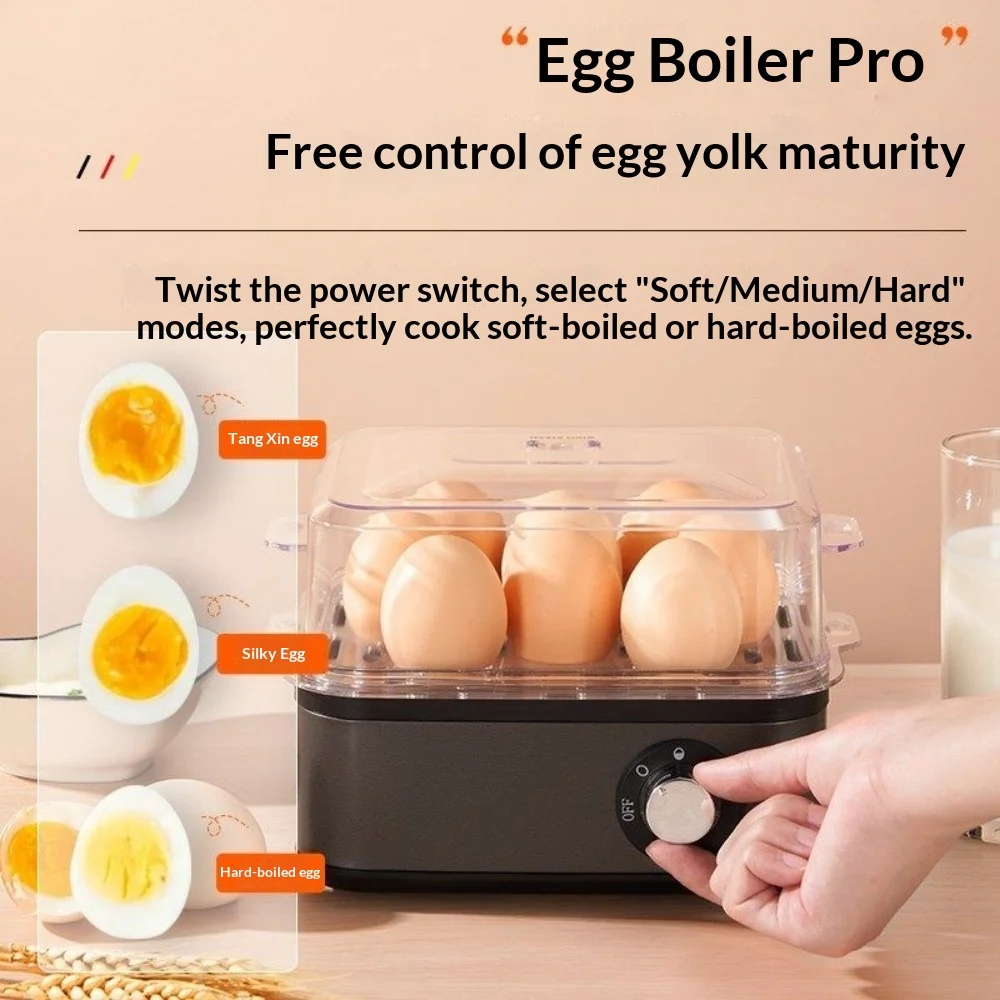 

Электрическая яйцеварка из нержавеющей стали с поворотным переключателем для быстрого приготовления яиц: вареных, пашот, взбитых яиц или омлетов