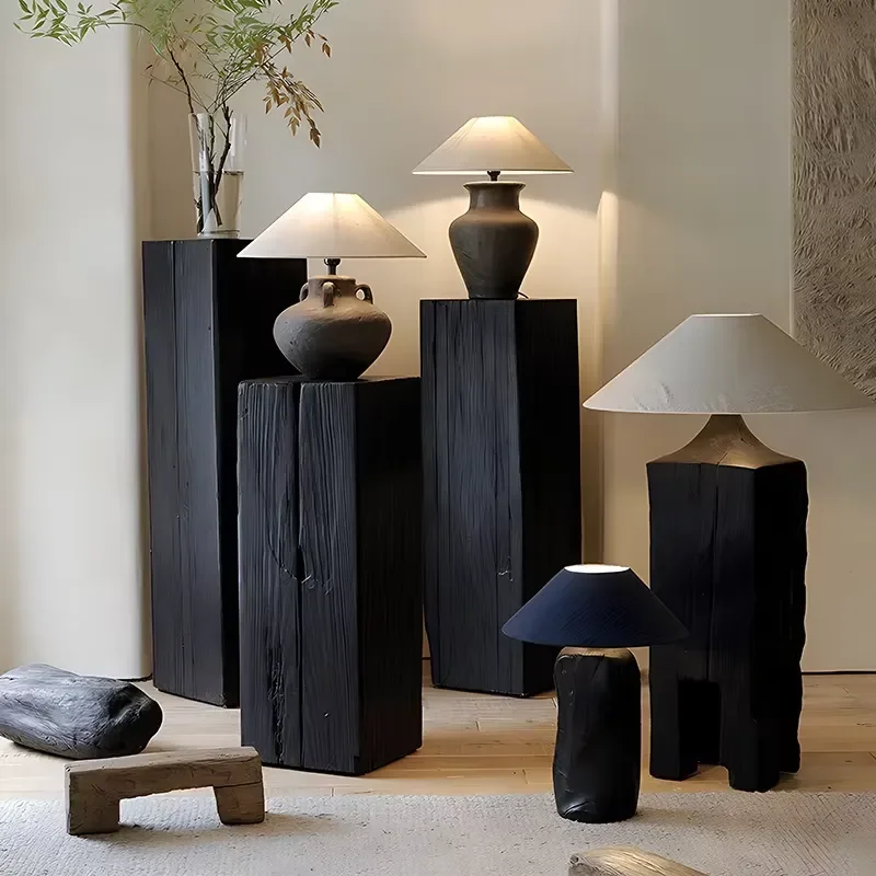 for Wabi-Sabi Black Solid Wood Pedestal Inch Planter Display Stand for Homestay