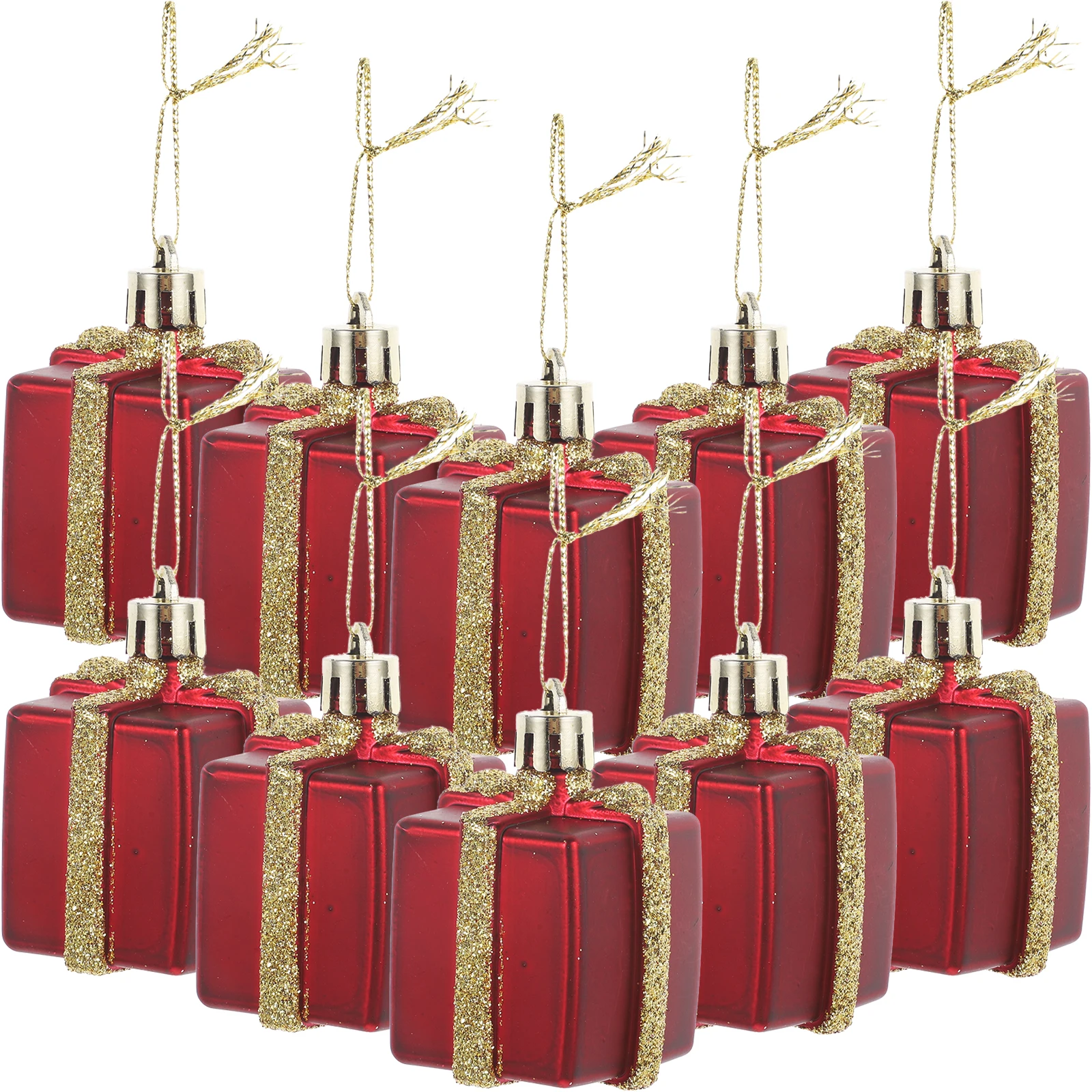 

12 Pcs Christmas naments 5cm Plastic Hanging Decor Golden Xmas Party DIY Gift Box Shaped Tree Pendant Christmas Tree Hanging