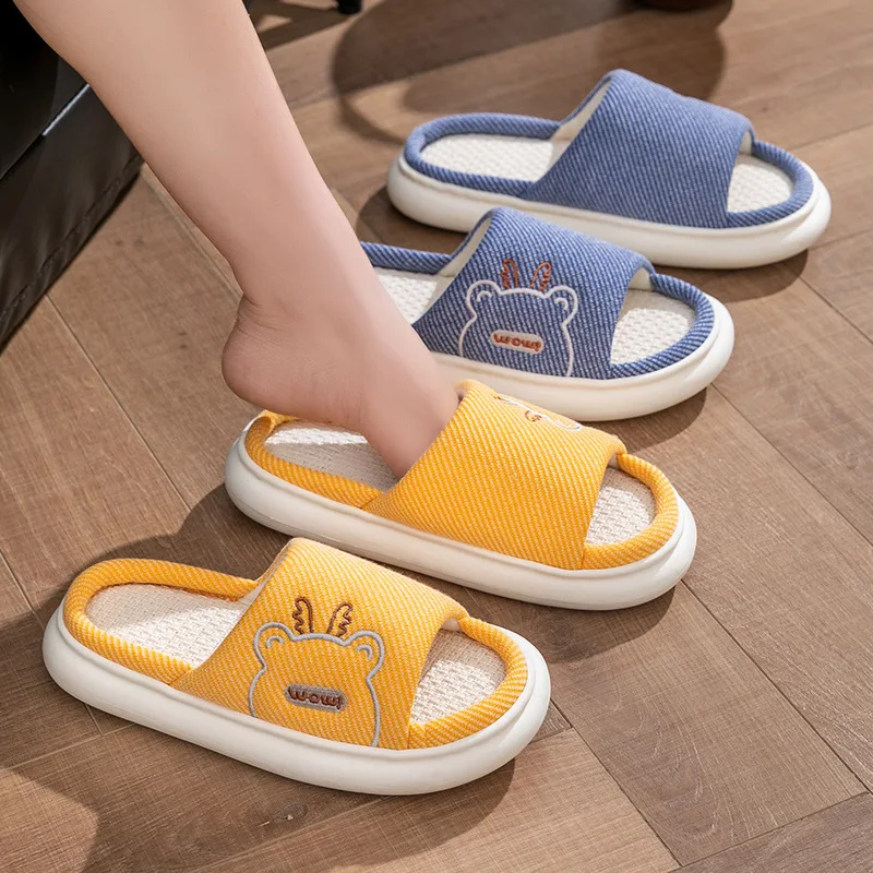 Home Linen Slippers for Women in Spring and Autumn Indoor Cotton and Linen Thick Bottom Home Anti Slip Summer Wholesale for Men