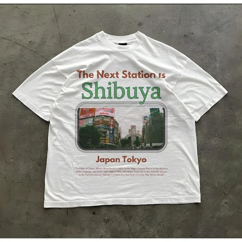 Camiseta Tokyo Shibuya para hombre, camiseta informal de algodón para hombre y mujer, nuevo estilo de verano
