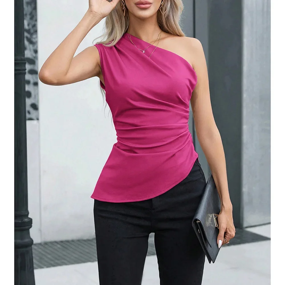 

CPSYMYM Women's tanks & camis One-Shoulder Vest Sleeveless Skinny Fit Solid Sexy Party Wear All-Season Versatile Tops