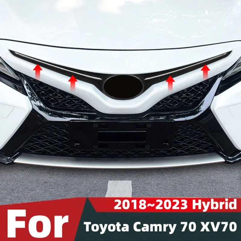 

Для Toyota Camry 70 XV70 2018~2023: Декоративные накладки на центральную решетку переднего бампера гибридного автомобиля, молдинги, аксессуары