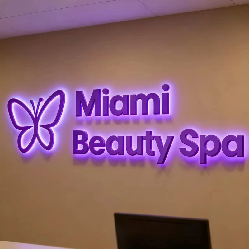

3D Backlit Business Sign Custom Metal Sign For Beauty Salon Clinic Led Letters Halo lit Business Logo Sign Light up Company Sign
