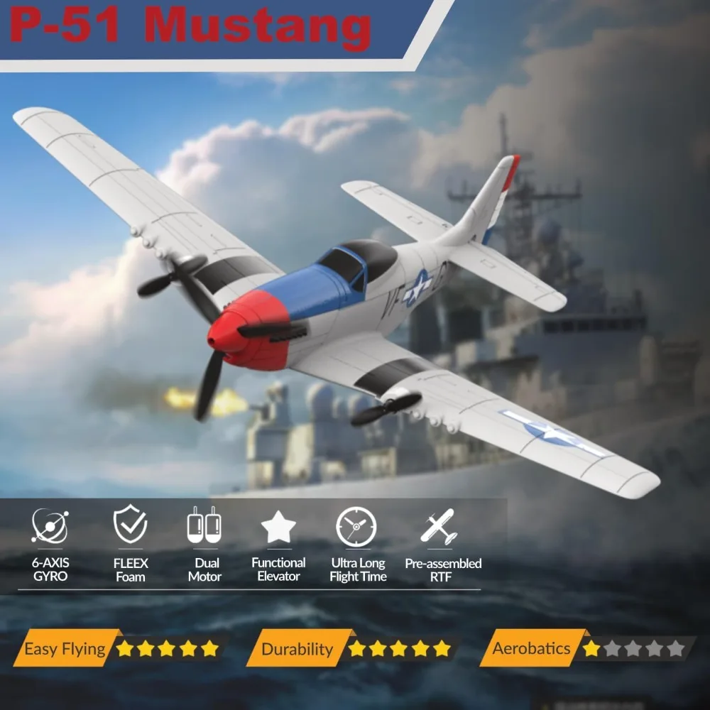 Beginner's P51 RC Airplane for Adults: 2.4GHz 3-Channel Fighter with 6-Axis Gyro for Stability and Ease