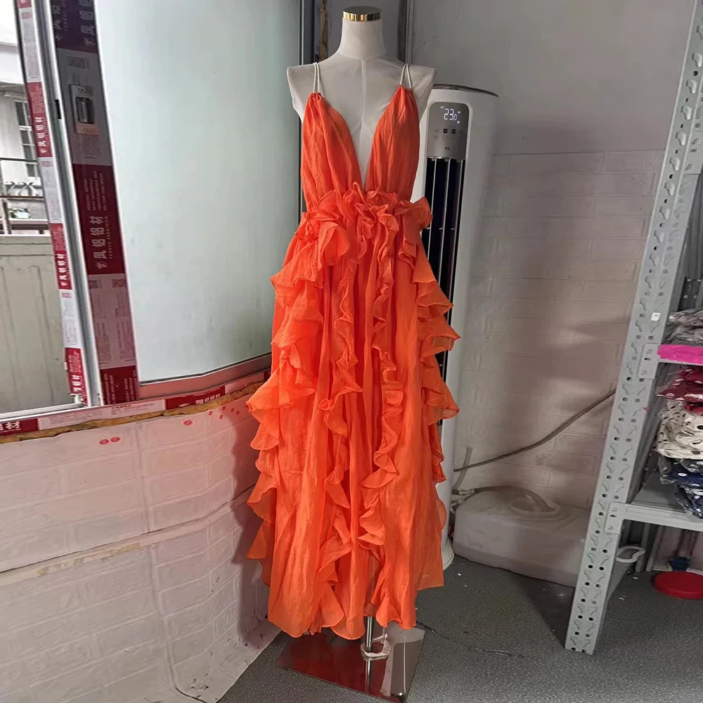 TWOTWINSTYLE شاطئ نمط فساتين ضئيلة عادية للنساء الخامس الرقبة أكمام عالية الخصر الحلو فستان طويل أنثى موضة KDR538033 #3