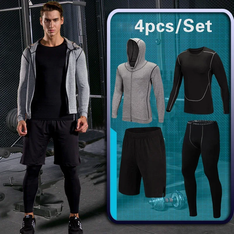 Men\'s Sports Suit Compression Tracksuit Fitness Gym Clothes For Jogging Sets Running Sportwear Training Exercise Workout Tights