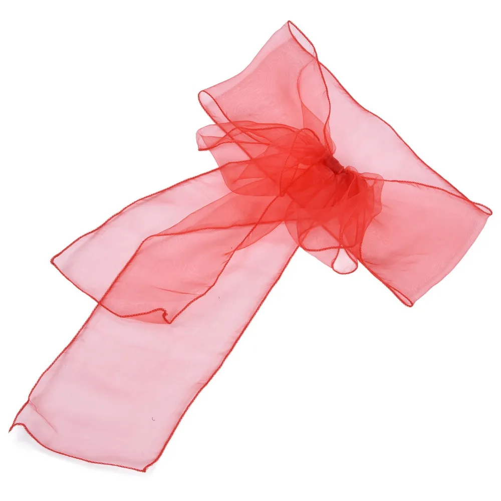 10Pcs Blue, red, yellow, purple Organza Wedding Chair Sash Organza Length 270cm Pearl Chair Back Bow Hotel Banquet Chair Decor