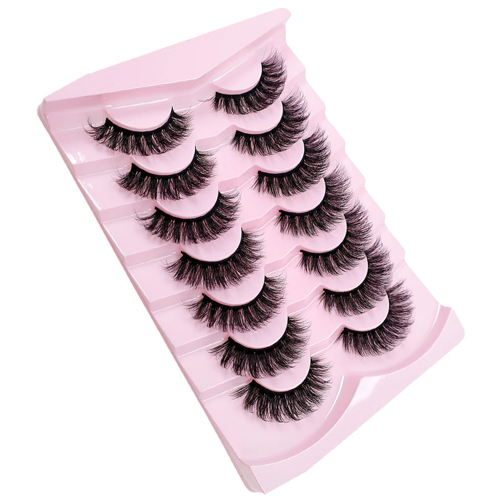 7 pairs of short cat eye eyelashes with thick natural shape, slender false eyelashes of 15mm, D-shaped curled and plump eyelashe