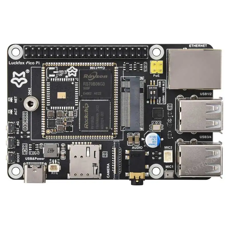 Luckfox Pico Pi A/B EMMC-8GB Опция микрофона WiFi6/4G RV1106 G2/G3 RAM 128/256MB Core1106 Порт аудиодисплея для SIM7600G-H-M.2 Rasp