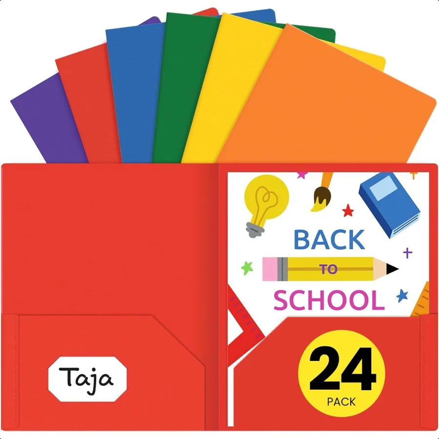 

Plastic Folders with Pockets 24 Pack Assorted Bright Colors 2 Pocket Folders with Busin Card Slot Heavy Duty Folders Fit Letter