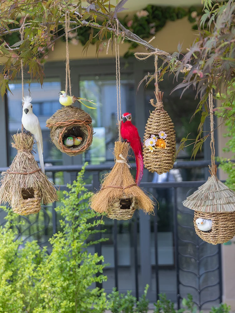 

Креативная подвеска в виде птичьего гнезда из соломы, воздушная подвеска для двора, балкона