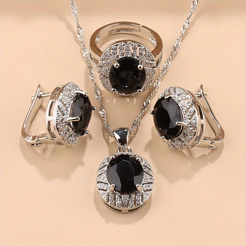 Luxuriöse Olivgrüne Zirkonia-Schmucksets für Damen Hochzeit Ohrringe Halskette Ring Armband Hochzeitsgeschenk – Detail 3