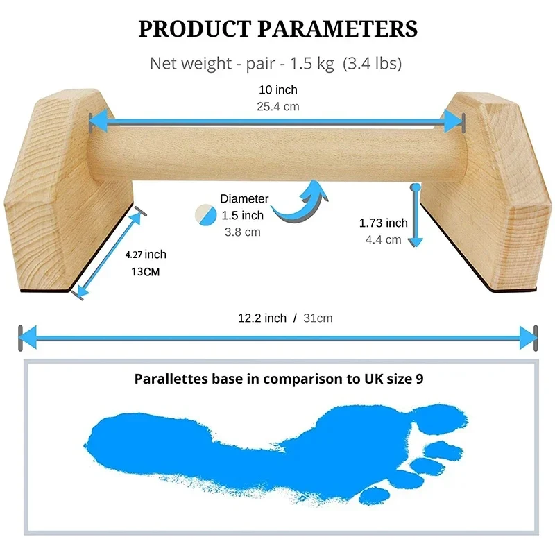 Push-up-Ständer, Holz, Push-up-Stangen, Übung, rutschfeste Paralletten, Griffständer, Calisthenics, Fitnessgeräte, Heimkrafttraining – Detail 12