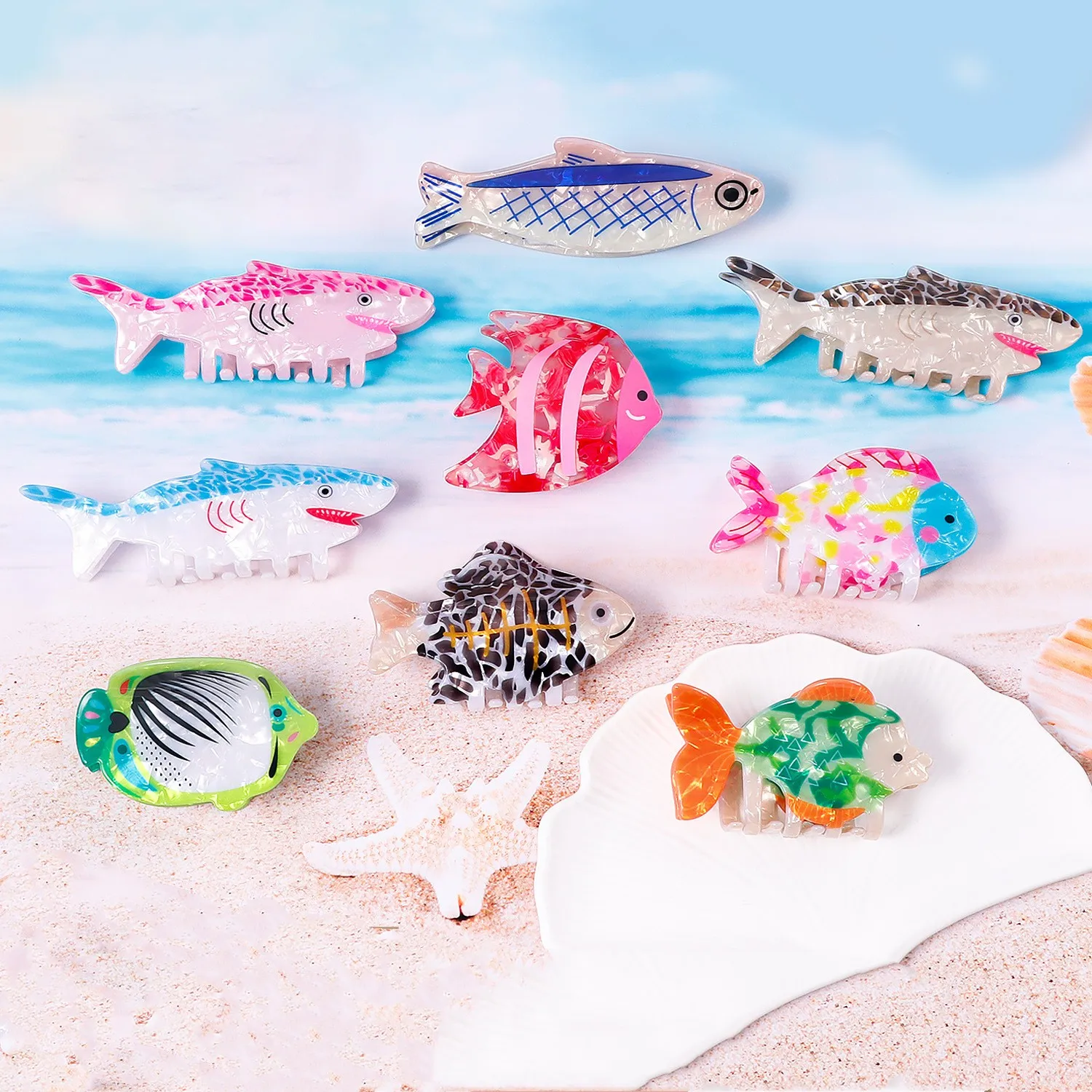 HANGZHI Colorful Acrylic Ocean Fish Hair Clip INS Simple Creative Animal Shark Clip Summer Vacation Hair Accessories for Women