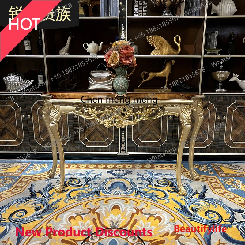 

French European solid wood entrance table, palace luxury neoclassical carved living room champagne