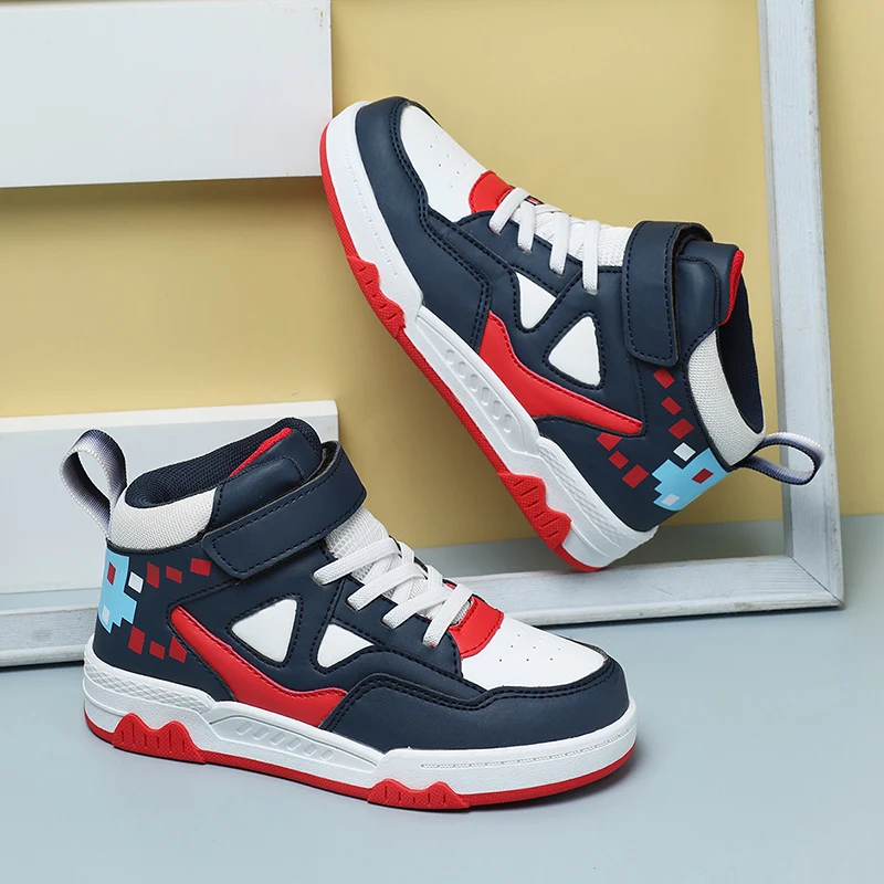 

A pair of children's four-season leather upper high-top platform shoes, wear-resistant casual shoes, size 28-39，YX-D015