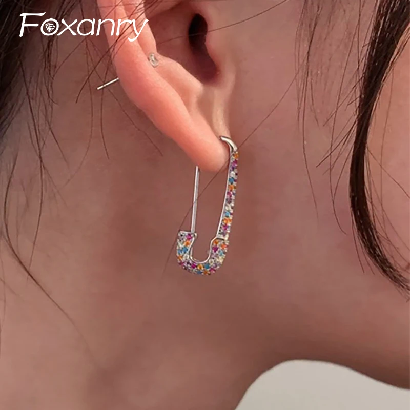 Foxanry 1 PCS Earrings Party Jewelry New Trendy Elegant Sparkling Colorful Zircons Geometric Handmade Wedding Accessories Gifts