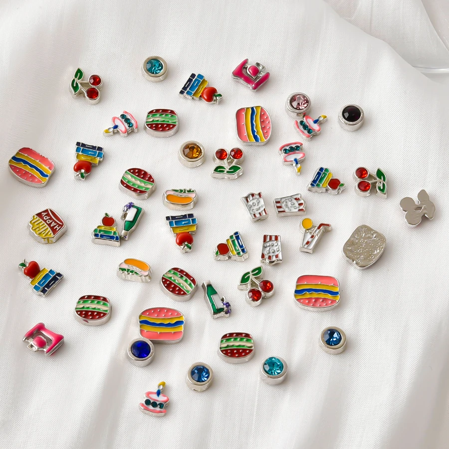 20Pcs Funny Hamburg French Fries Fruit Juice Cake Floating Charms For Living Locket Jewelry Cute Birthstone Popcorn Beads Making