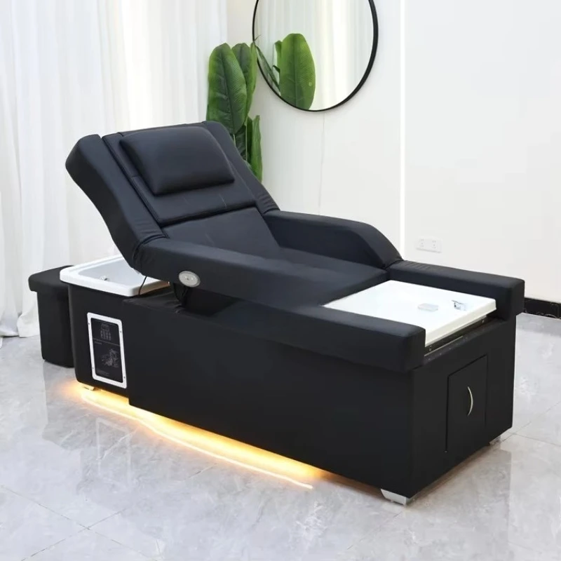 

Factory Custom Salon Back Lift Foot Massage Hair Washing Chair Pedicure Head Spa Table Shampoo Bed with Strip Lights