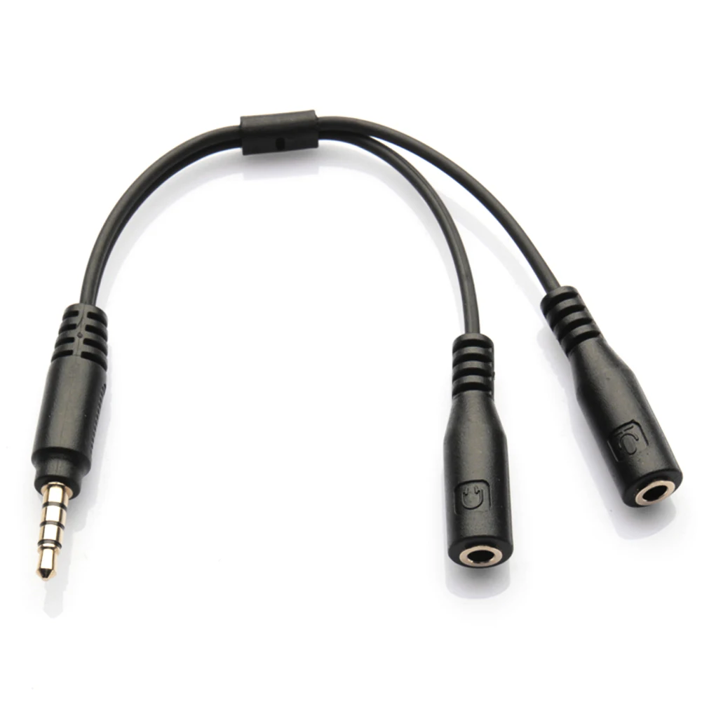 Smart Mobile Phone Music Playing Supplies Mic Headset Splitter Adapter Cable 3.5mm Jack 1 TRRS Male to 2 TRS Female Y Cord